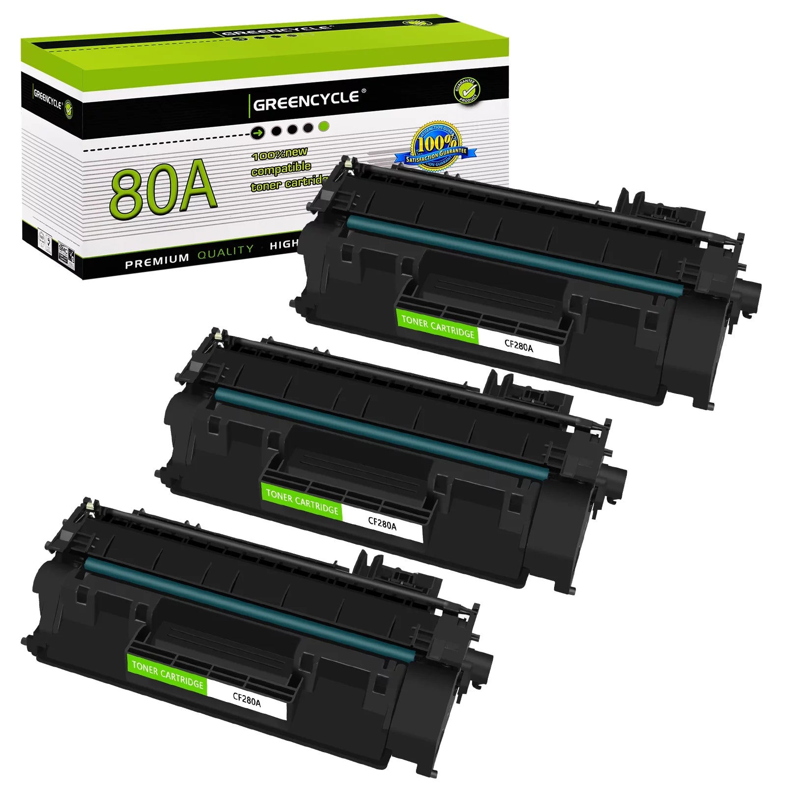 GREENCYCLE 3 Pack Compatible CF280A Black Toner Cartridge Replacement for HP 80A Use with Laserjet Pro 400 M401A M401N MFP M425DN M425DW Printer