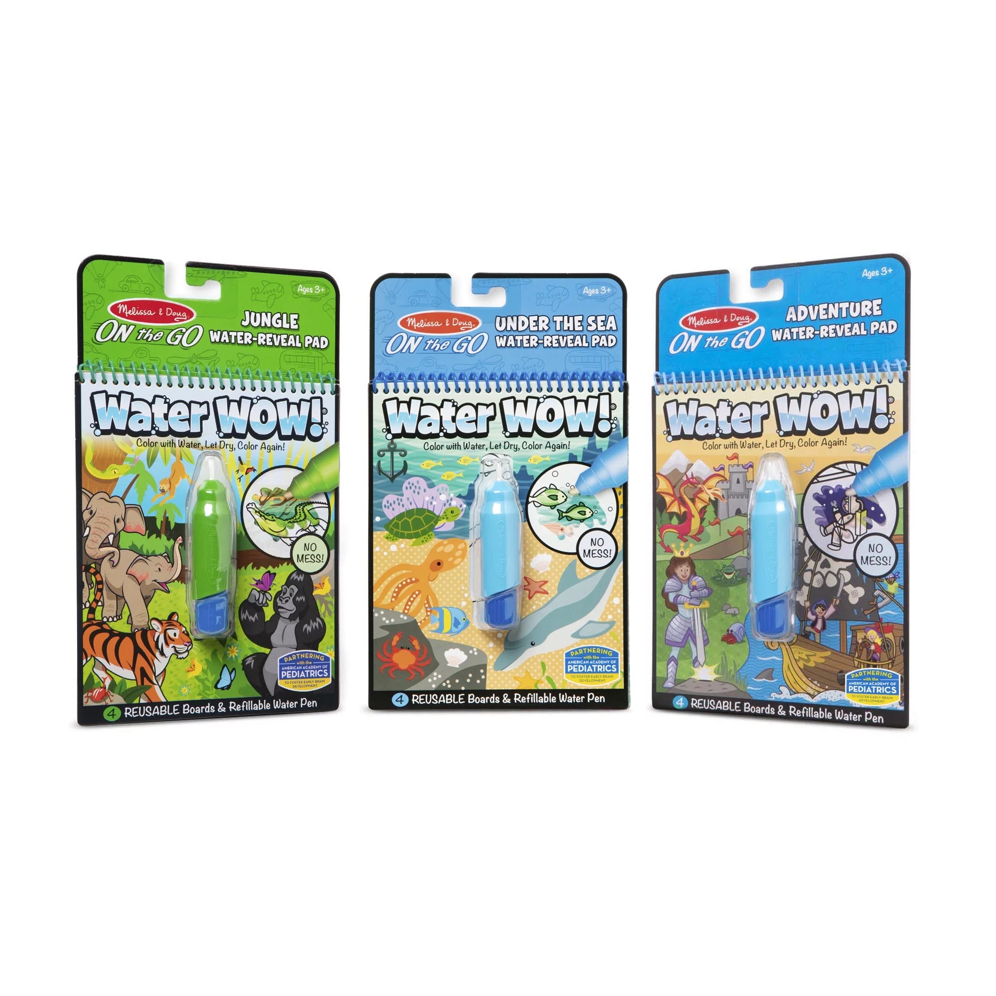 Melissa & Doug On the Go Water Wow! Reusable Color with Water Activity Pad 3-Pack - Jungle, Under the Sea, Adventure