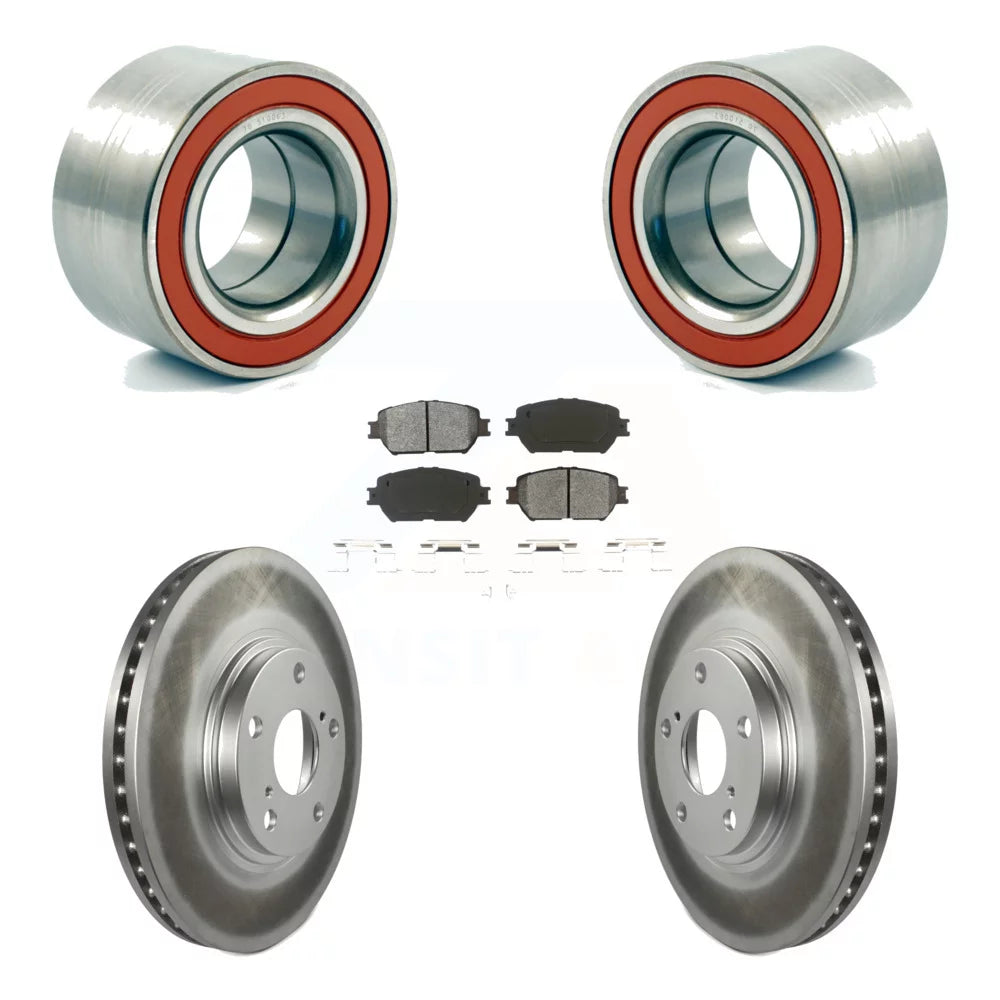 Transit Auto - Front Wheel Bearing With Coated Disc Brake Rotors And Semi-Metallic Pads Kit For 2004 Toyota Camry 296mm Diameter Rotor Stepped Hat Design KBB-101658