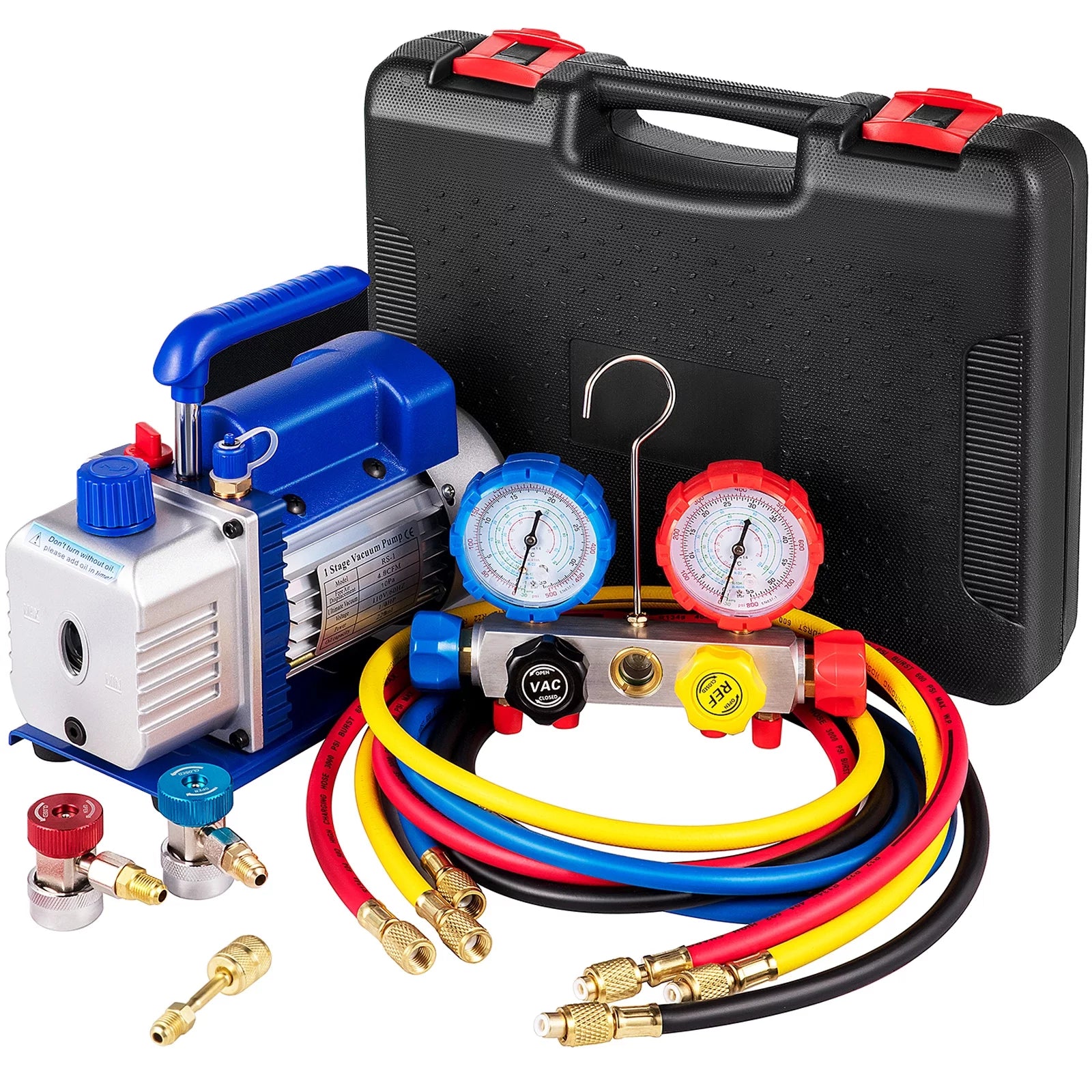 BENTISM HVAC Vacuum Pump air Manifold Gauge Set 4.8 CFM 5PA With Box for wood stabilization, refrigeration maintenance, laboratory DIY