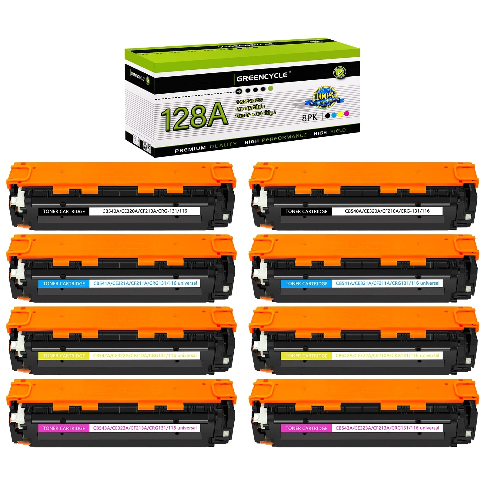 greencycle Compatible Toner Cartridge Replacement for HP 128A CE320A CE321A CE322A CE323A Toner 8 packs Set Works on LaserJet Pro CM1415fn CM1415fnw CP1525nw Color MFP Printer