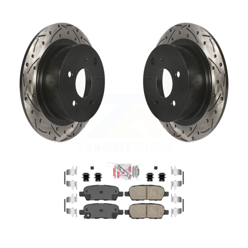 Transit Auto - Rear Coated Drilled Slotted Disc Brake Rotors And Ceramic Pads Kit For Nissan Altima Sentra KDA-102304
