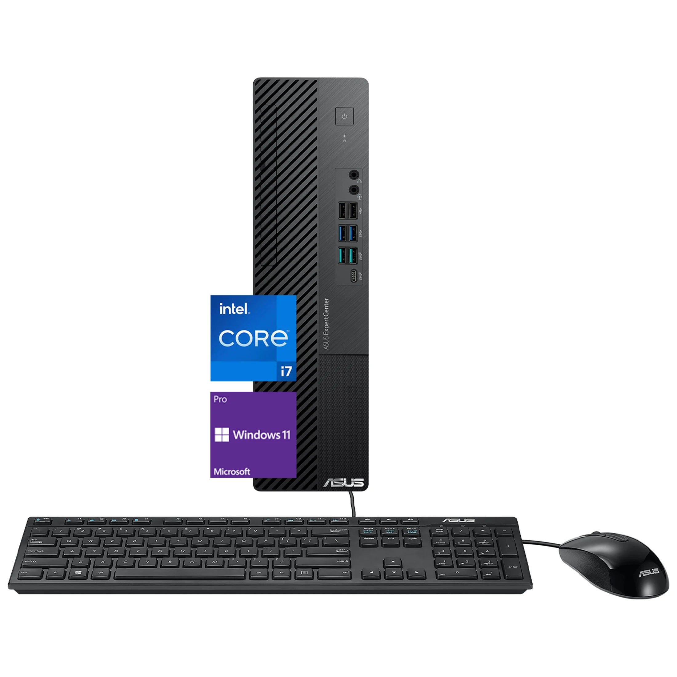 ASUS ExpertCenter Daily SFF Desktop, Intel Core i7-11700, 12GB RAM, 512GB PCIe SSD, Display Port, VGA, Wi-Fi, Windows 11 Pro, Wired Keyboard & Mouse, Black