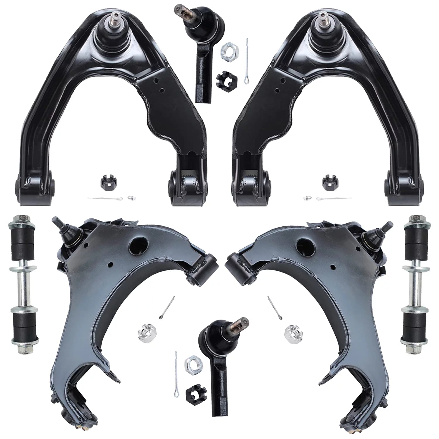 Detroit Axle - 8PC Front Upper Lower Control Arms, Sway Bars and Outer Tie Rods for 2000 2001 2002 2003 2004 Nissan Xterra