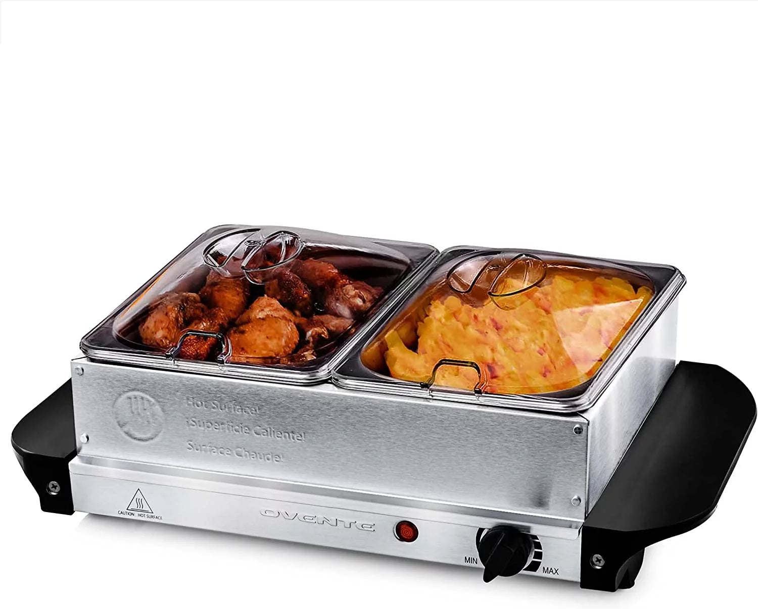 OVENTE Electric Buffet Server and Food Warmer with Two 1.5 Quart Chafing Dish Set, Silver FW152S
