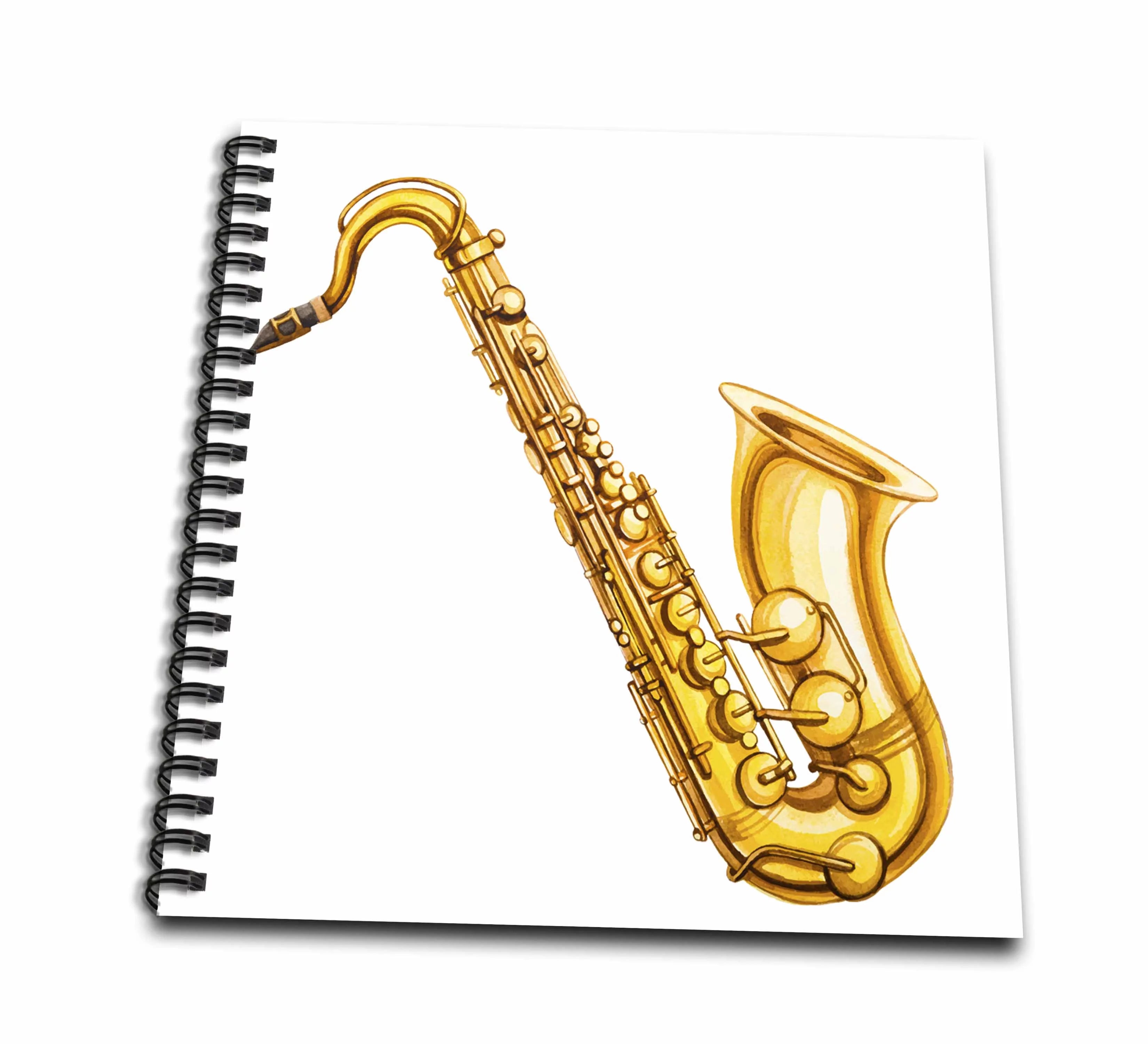 3dRose Saxophone Musical Instrument Illustration - Drawing Book, 8 by 8-inch