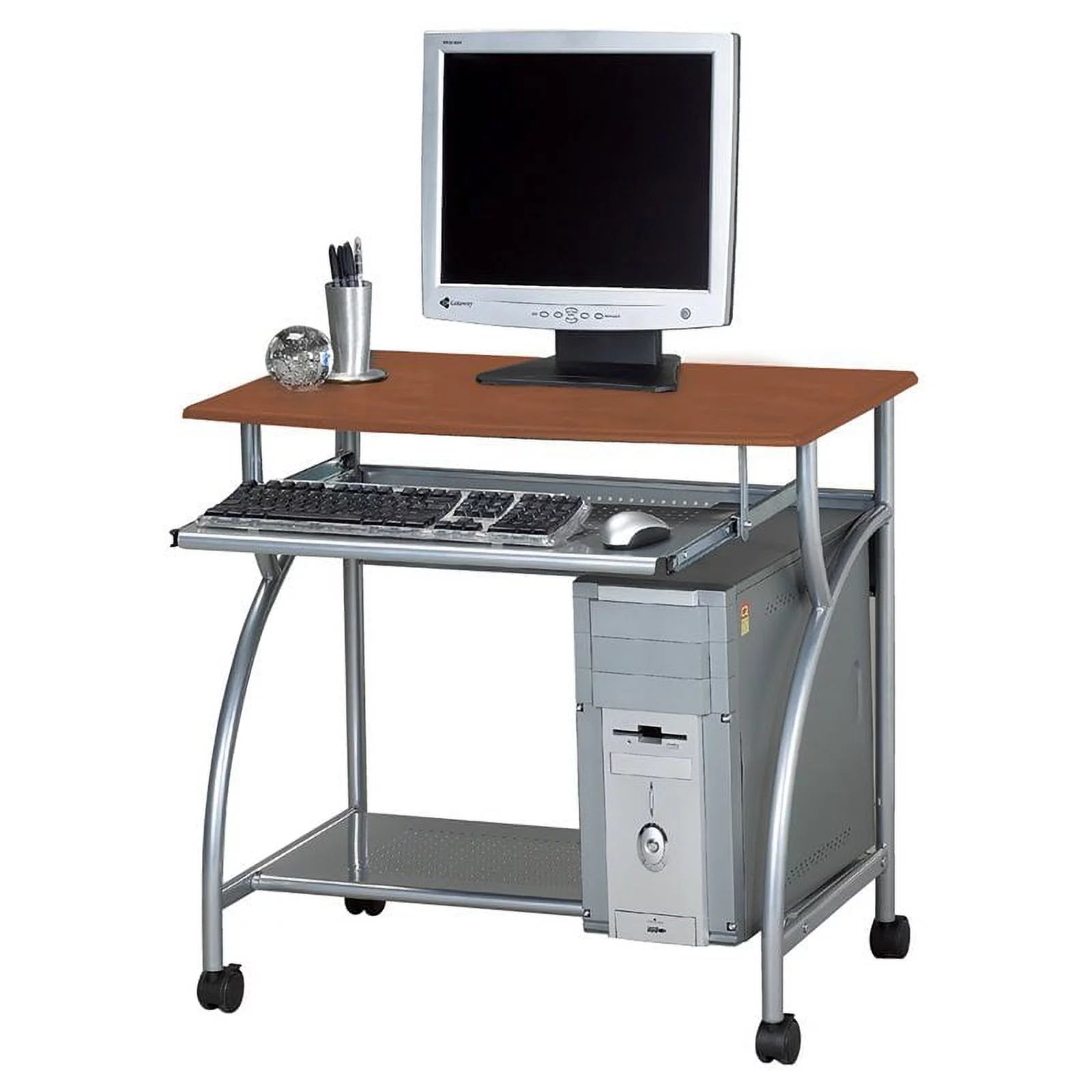 UrbanPro Transitional Mobile Metal Computer Cart in Medium Cherry