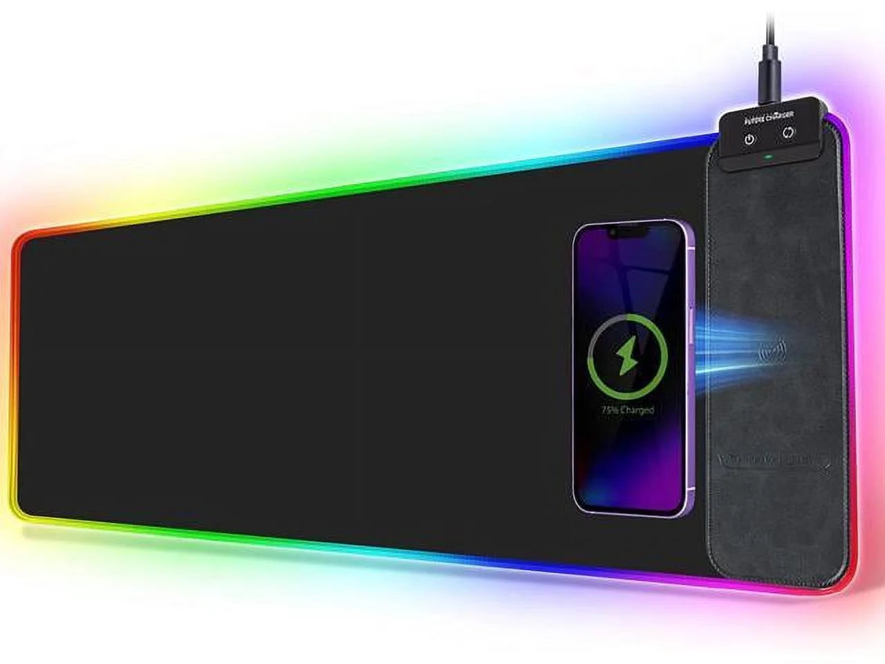 RGB Gaming Mouse Pad with Wireless Charger, Soft Keyboard Pad, Larger Extended Mouse Pad, Non-Slip Rubber Base Computer Mouse Pad, Desk Mat for Laptop/Office/Home 31.49x11.81inch-Black