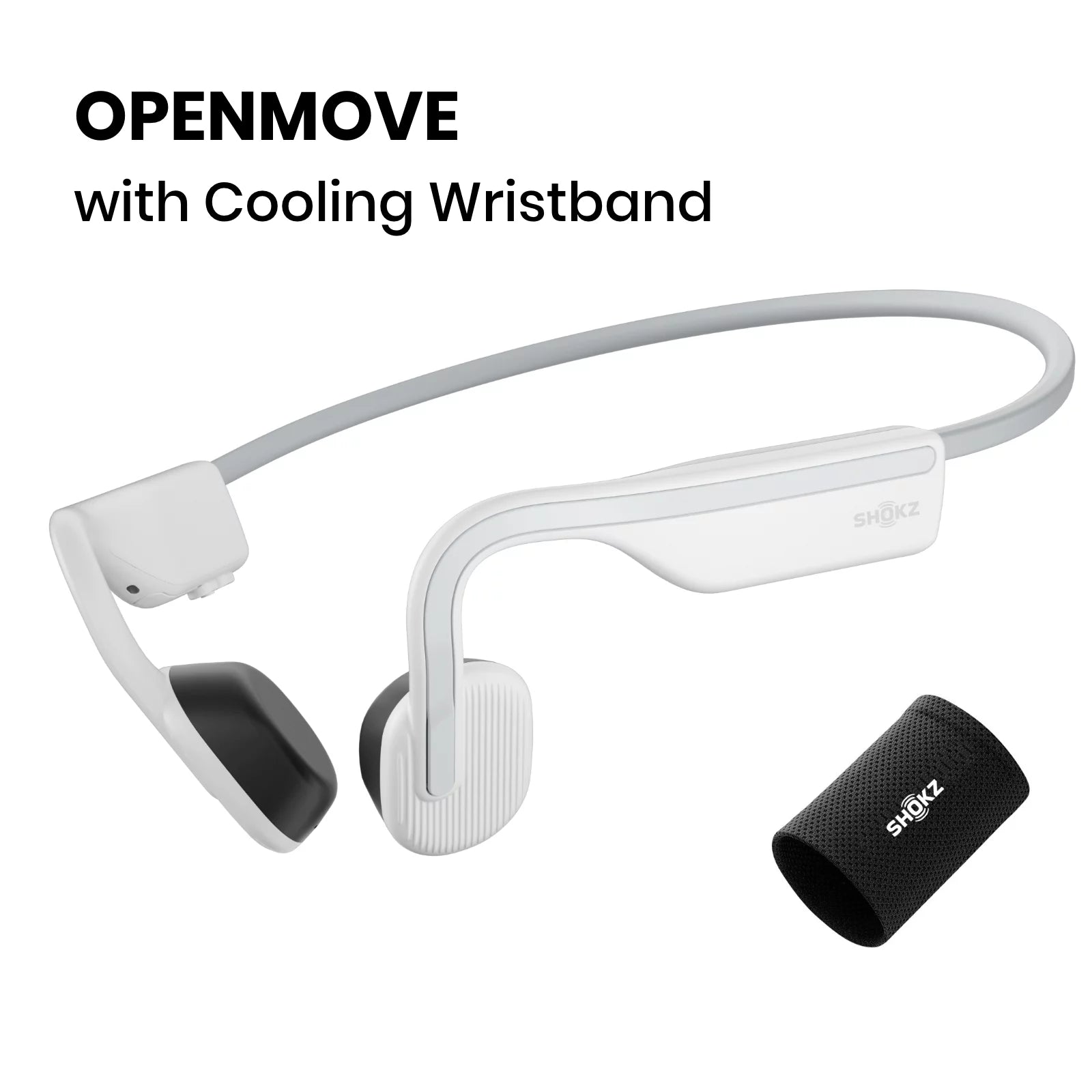 Shokz OpenMove Bone Conduction Wireless Bluetooth Headphones for Sports with Cooling Wristband (White)