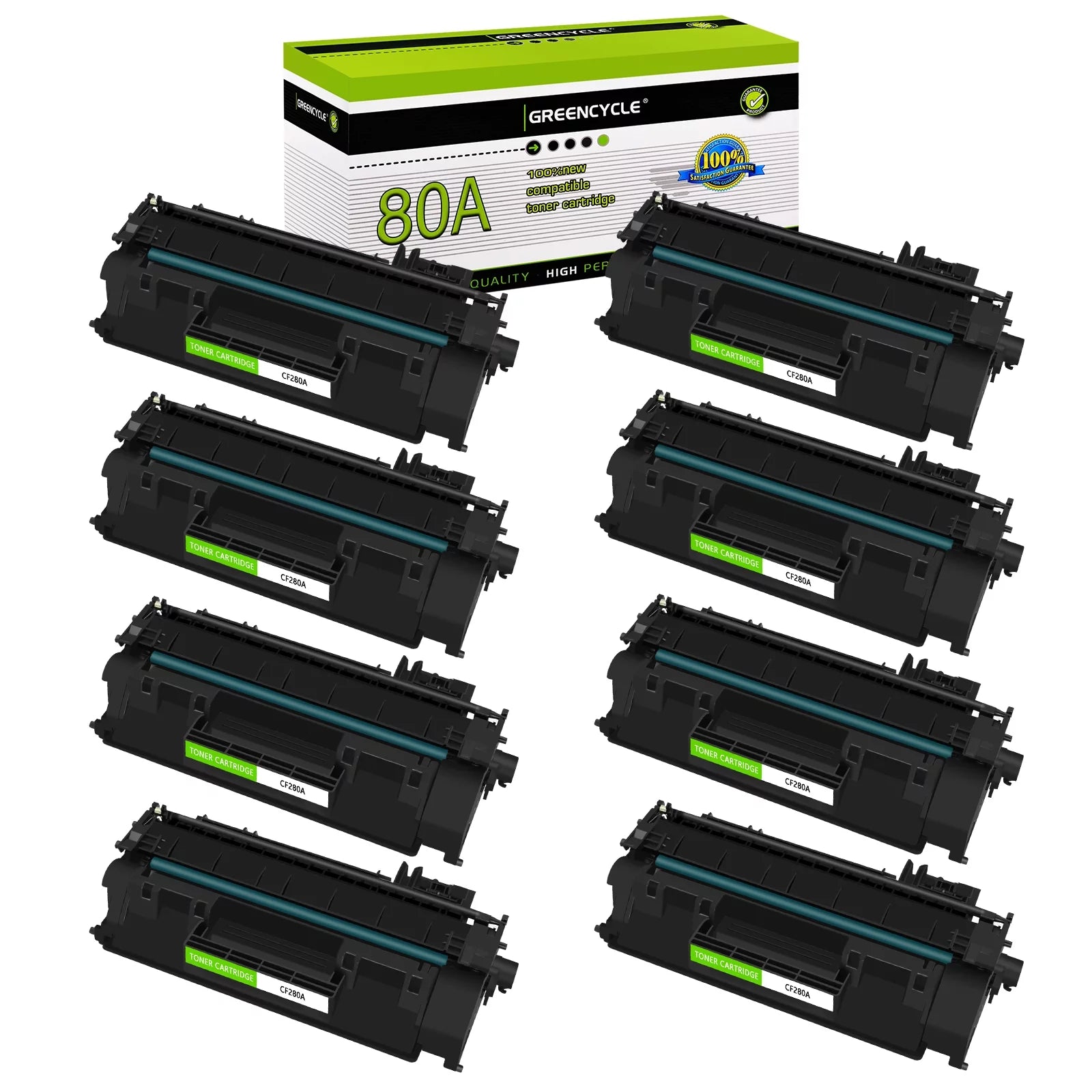 GREENCYCLE 8 Pack Compatible CF280A Black Toner Cartridge Replacement for HP 80A Use with Laserjet Pro 400 M401A M401N MFP M425DN M425DW Printer