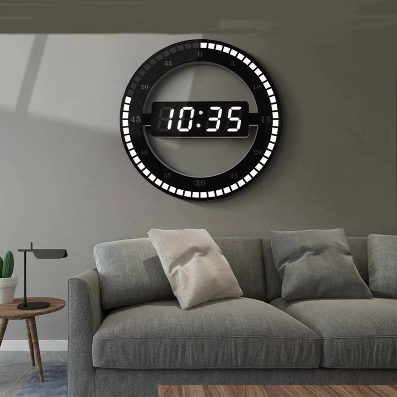 CNCEST Digital 12'' Wall Mount Clock Modern LED Round Alarm Clock Snooze 12/24 Hour Display (Black)