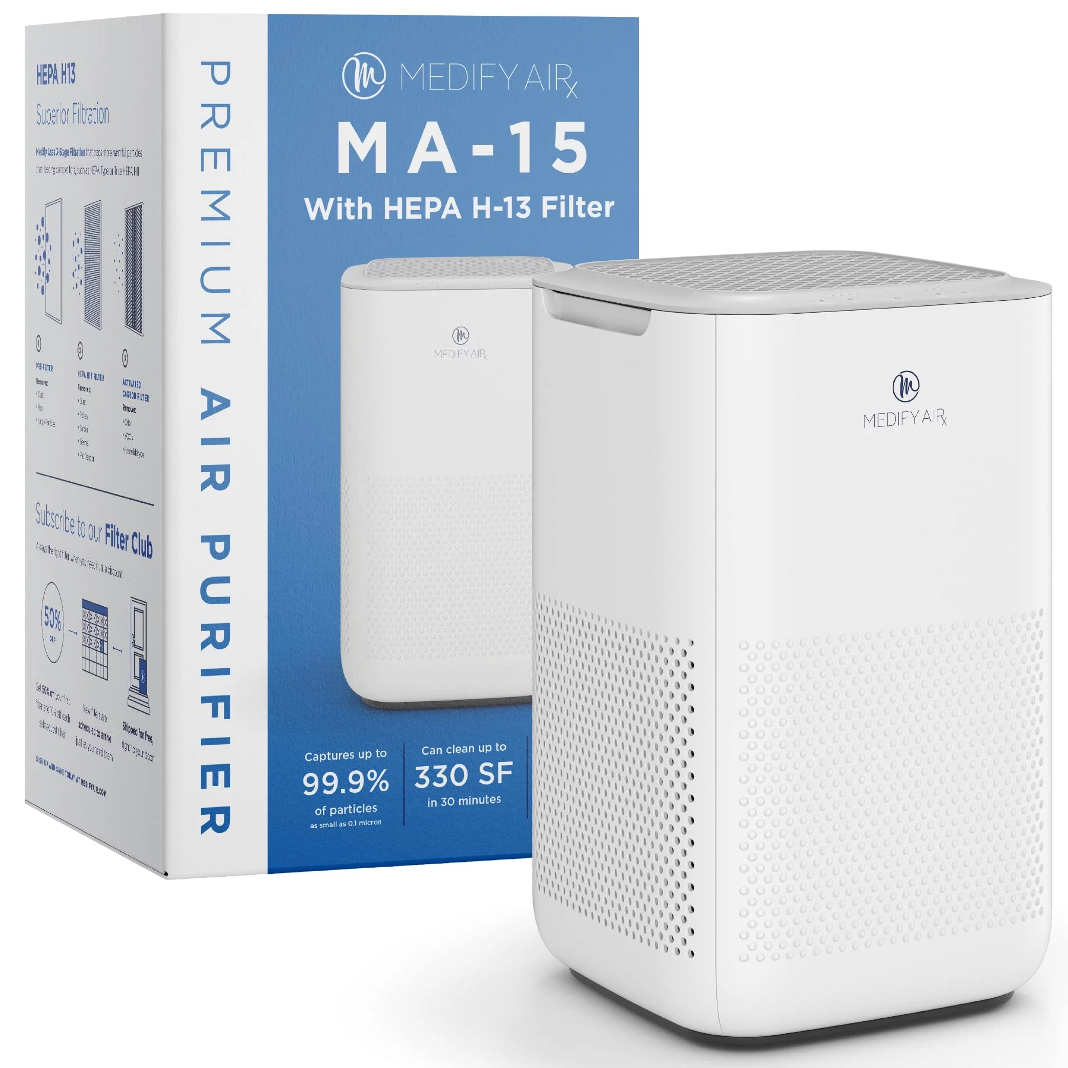 Medify Air MA-15 Air Purifier - 660 sq ft Coverage - Air Purifier with HEPA Filters - Desktop Air Purifier for Bedroom & Office - Includes Sleep Mode & Timer - White, 1-Pack