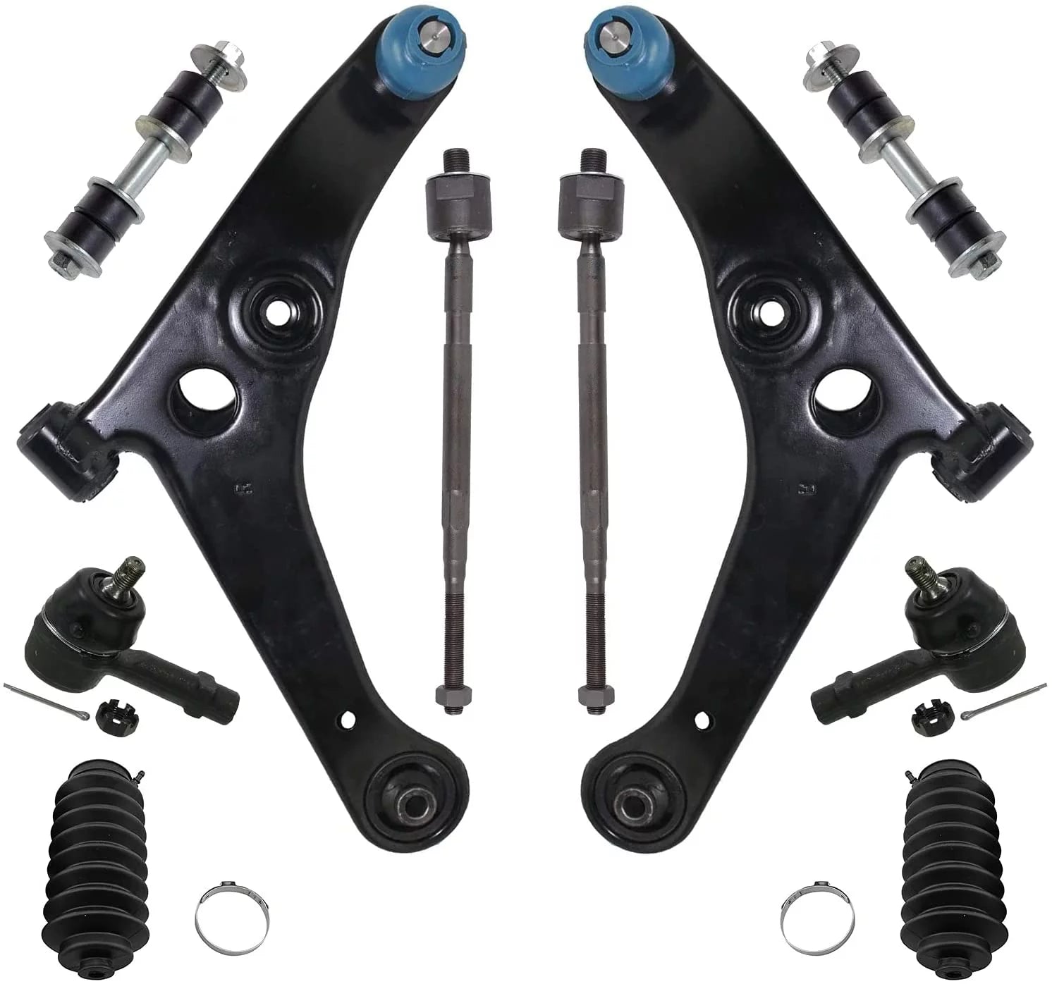 Detroit Axle - FWD Front End 10pc Suspension Kit for 02-07 Mitsubishi Lancer 2002 2003 2004 2005 2006 2007, 2 Lower Control Arms 4 Outer Inner Tie Rods 2 Sway Bars 2 Boots Replacement