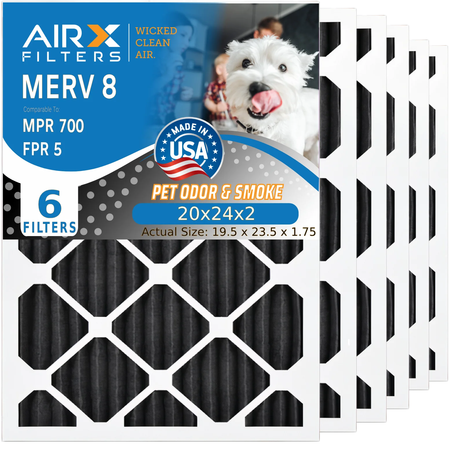 20x24x2 Air Filter Odor Eliminator Carbon Filter MERV 8 Comparable to MPR 700 & FPR 5 AC HVAC Premium USA Made 20x24x2 Furnace Filters by AIRX FILTERS WICKED CLEAN AIR. 6 Pack