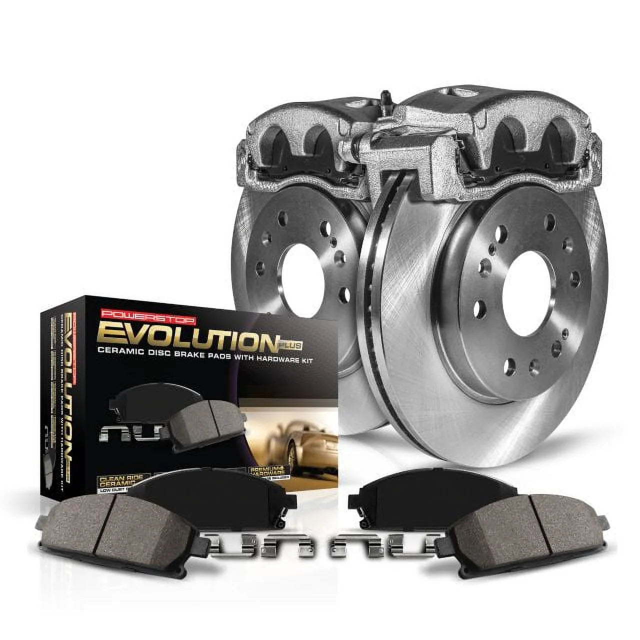 Power Stop Rear Stock Replacement Brake Pad and Rotor Kit with Calipers KCOE2261 Fits 2009 Audi A3