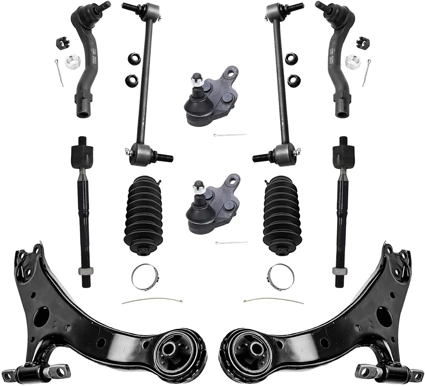 Detroit Axle - Front Lower Control Arms Ball Joints Sway Bars Tie Rods w/Boots Replacement for 2001 2002 2003 Toyota Highlander