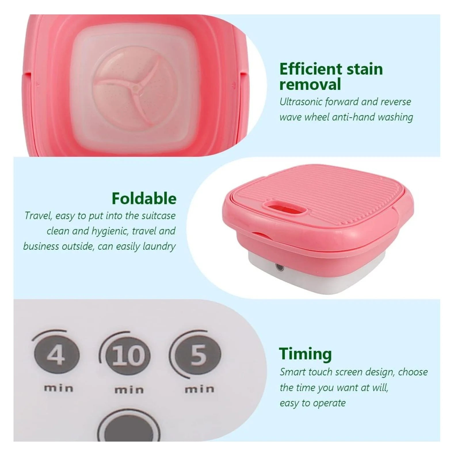 Washing Machine Portable, Mini Foldable Washer and Spin Dryer Small Foldable Bucket Washer for Camping, RV, Travel, Small Spaces, Lightweight and Easy to Carry (Plastic )