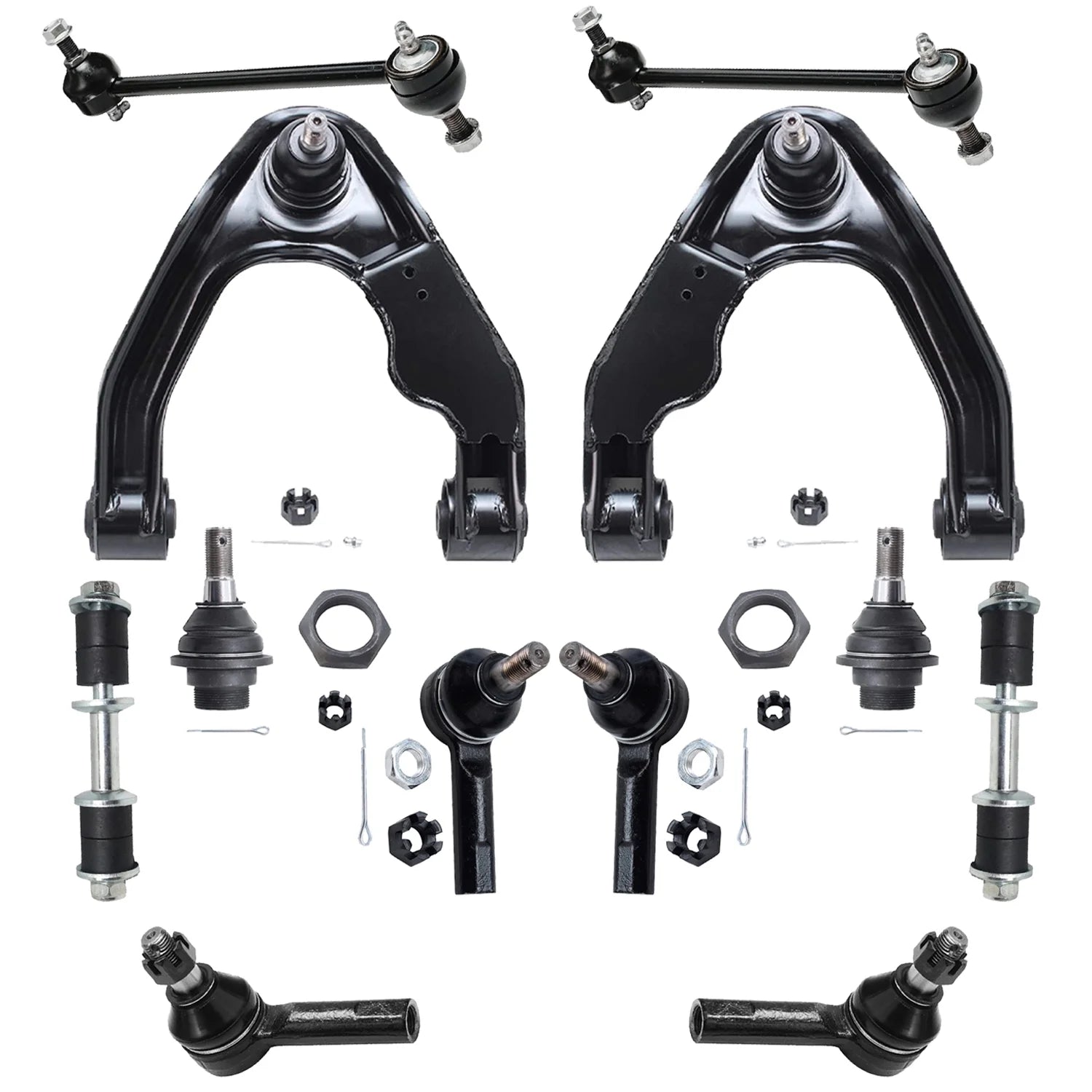 Detroit Axle - Front 12pc Control Arms Kit for 00-04 Nissan Xterra, Upper Control Arms Lower Ball Joints Outer Inner Tie Rods Front Rear Sway Bars 2000 2001 2002 2003 2004 Replacement