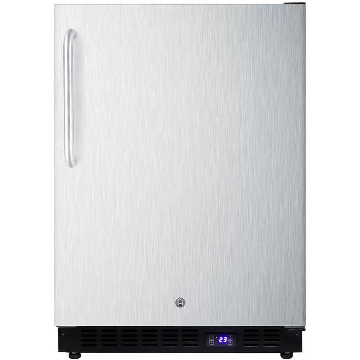 Frost-free outdoor all-freezer in complete stainless steel, w/digital thermostat, LED lighting, towel bar handle, and lock; built-in or freestanding