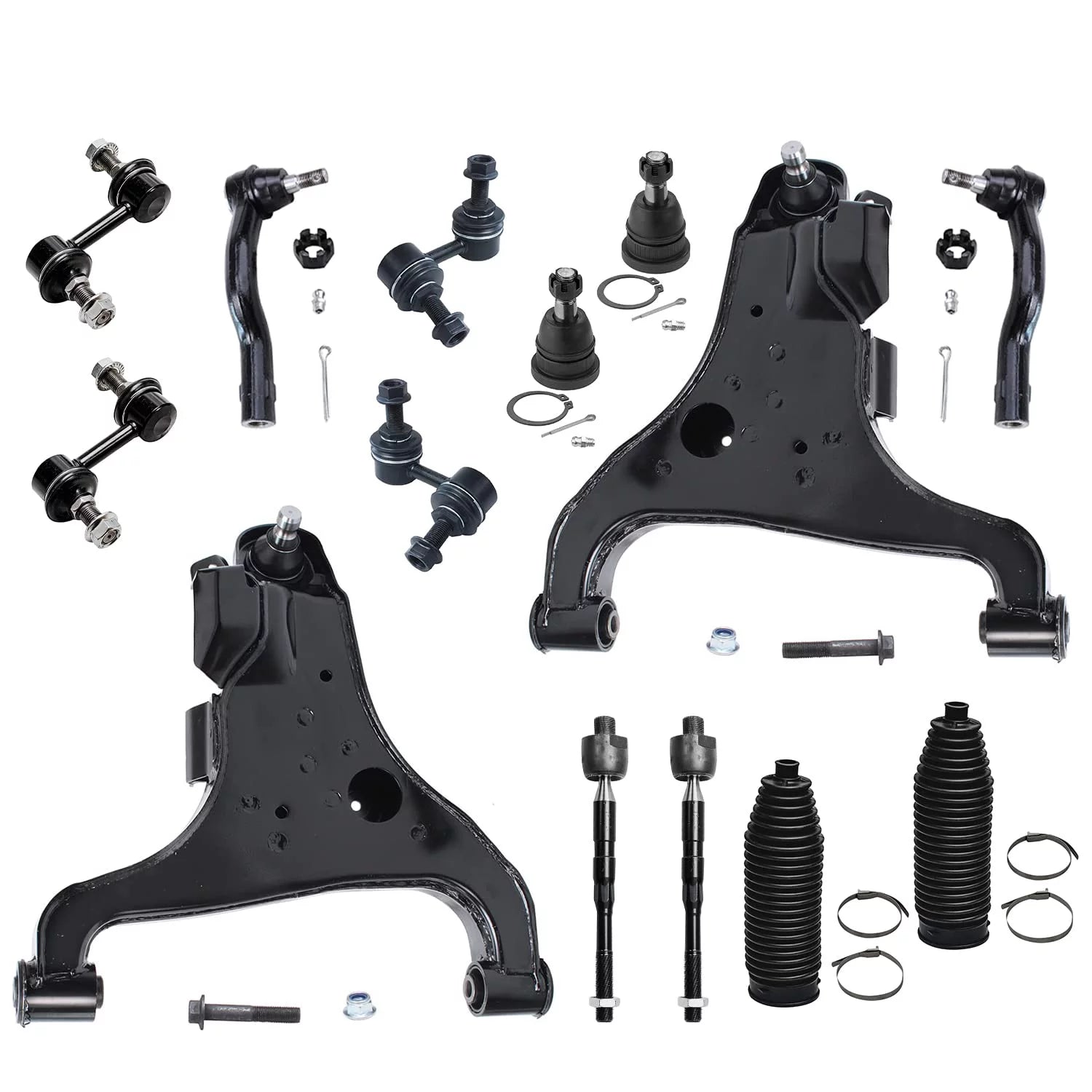 Detroit Axle - 14PC Front Lower Control Arm Ball Joint Sway Bar Inner Outer Tie Rod w/Boot for 2004-2010 Infiniti QX56 - [2005-2015 Armada]