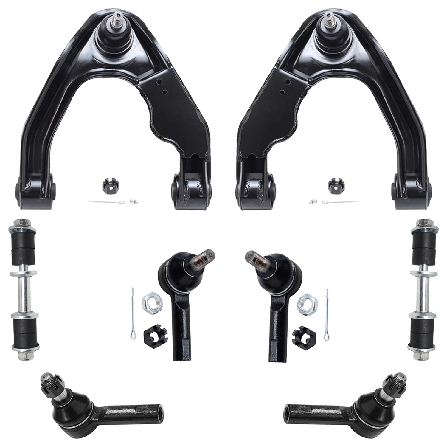 Detroit Axle - 8PC Front Upper Control Arms Sway Bar Inner Outer Tie Rods for 2000 2001 2002 2003 2004 Nissan Xterra