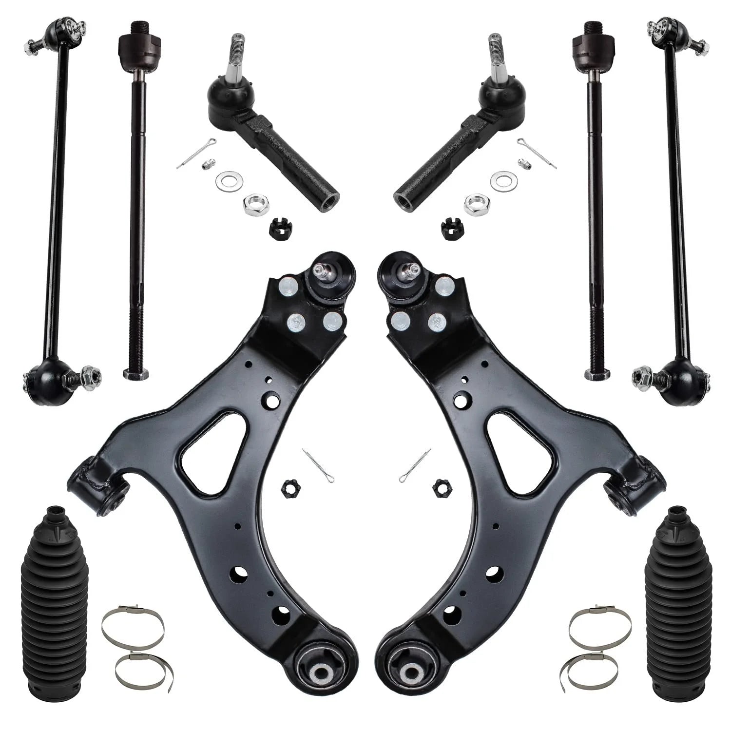Detroit Axle - Front 10pc Suspension Kit for Buick Terraza Chevy Uplander Pontiac Montana Saturn Relay, 2 Lower Control Arm w/Ball Joints 2 Sway Bars 4 Tie Rods 2 Boots Replacement