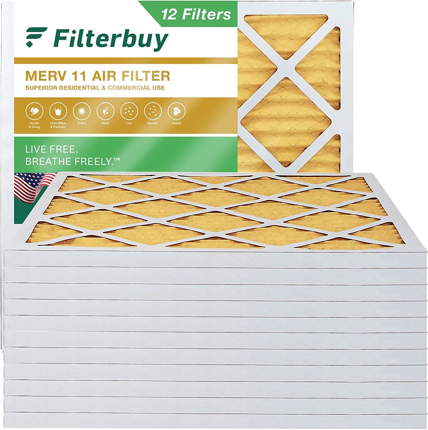 Filterbuy 23.5x23.5x1 MERV 11 Pleated HVAC AC Furnace Air Filters (12-Pack)