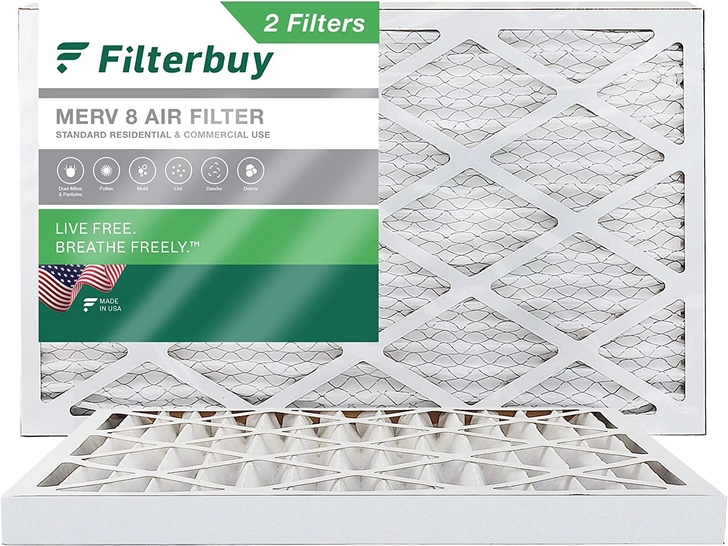 Filterbuy 14x25x2 MERV 8 Pleated HVAC AC Furnace Air Filters (2-Pack)