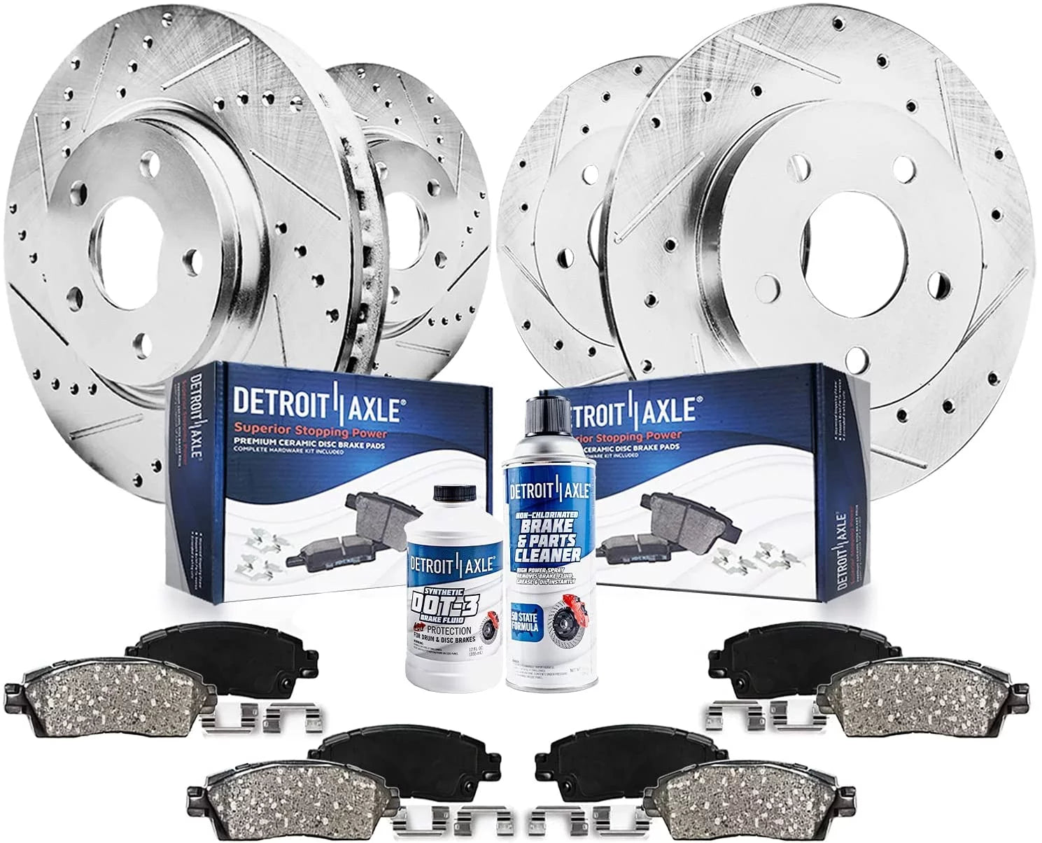 Detroit Axle - Brake Kit for 2007-2012 Nissan Sentra SE-R, Drilled and Slotted Brakes Rotors Ceramic Brake Pads Replacement Front and Rear 2008 2009 2010 2011