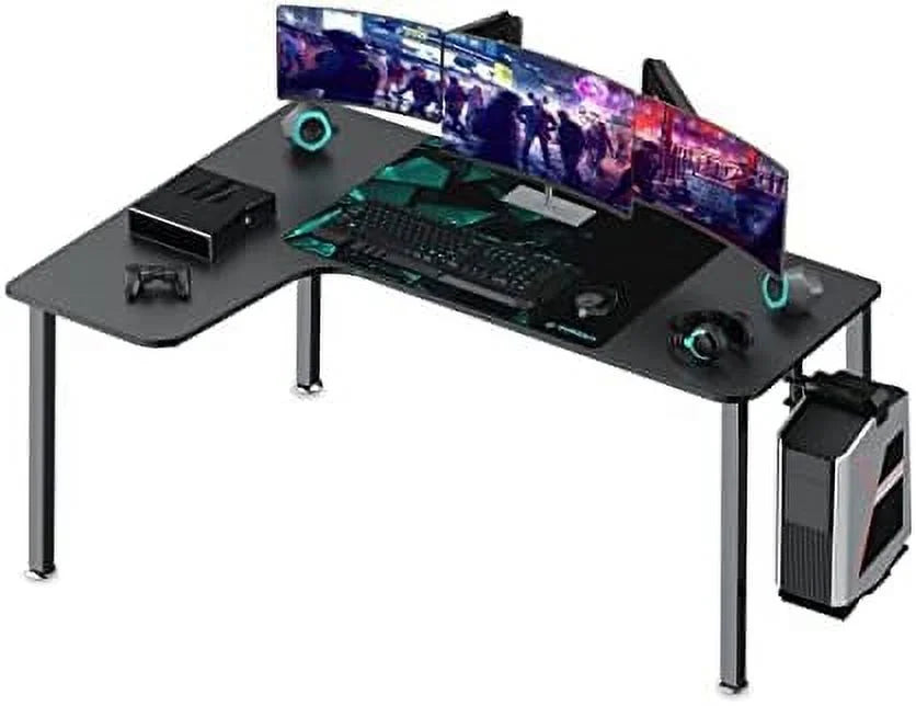 TJUNBOLIFE It's_Organized L-Shaped Computer Desk  61" Corner Computer Desk  Office Study Writing Desk  Home Gaming Desk with Large Mouse Pad &amp; Cable Management  Space-Saving
