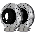 AutoShack Front Drilled Slotted Brake Rotors Black and Ceramic Pads Kit Driver and Passenger Side Replacement for 2005-2010 Jeep Grand Cherokee 2006-2010 Commander 3.0L 3.7L 4.7L 5.7L V6 4WD AWD RWD