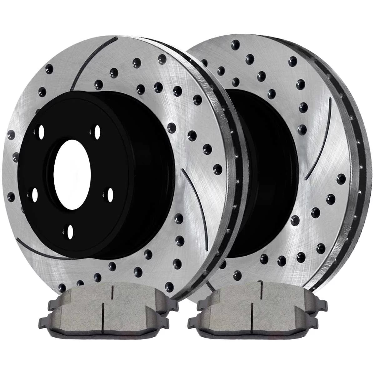 AutoShack Front Drilled Slotted Brake Rotors Black and Ceramic Pads Kit Driver and Passenger Side Replacement for 2005-2010 Jeep Grand Cherokee 2006-2010 Commander 3.0L 3.7L 4.7L 5.7L V6 4WD AWD RWD
