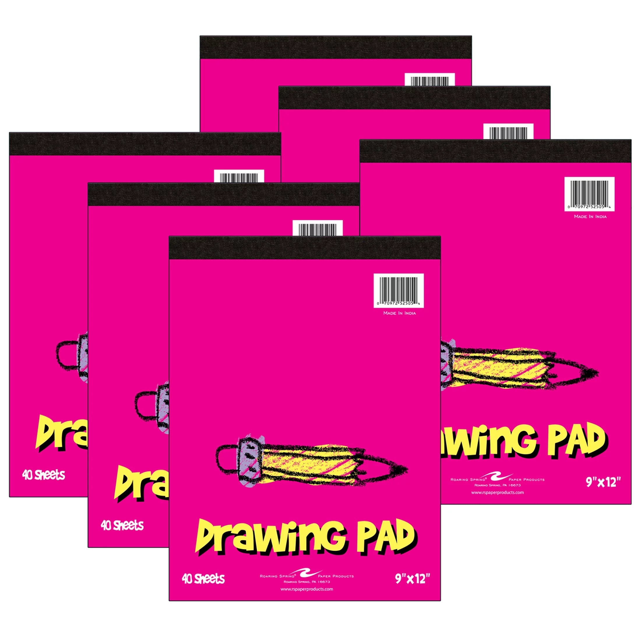 Roaring Spring Paper Products Kid's Drawing Pad, 9 x 12, 40 Sheets, Pack of 6