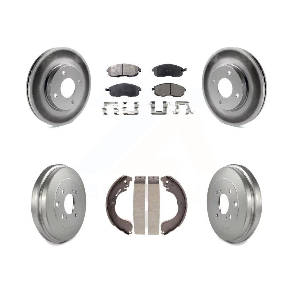 Transit Auto - Front Rear Coated Disc Brake Rotors Ceramic Pads And Drum Kit For Nissan Sentra Versa Cube KGT-102560