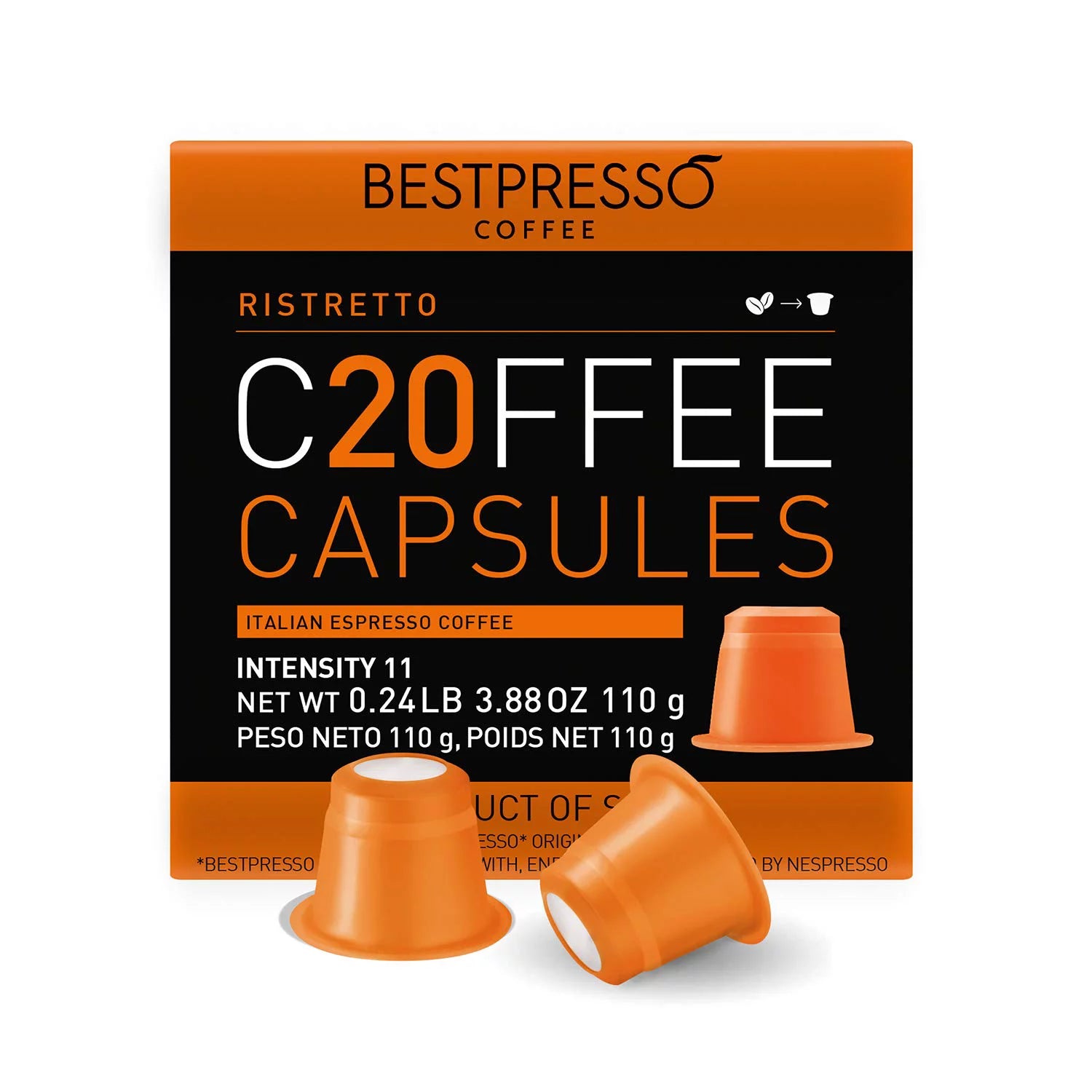 120 Pods of Bestpresso Coffee for Nespresso Original Machine: Genuine Espresso Ristretto Blend - High Intensity, Compatible with Nespresso Original Machines
