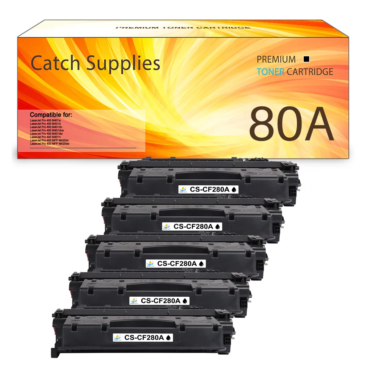 80A | CF280A Black Toner Cartridge CF280AD1 Replacement for HP Pro 400 Pro MFP M425dn Pro 400 M401n M401dne M401dw M401dn Printer Ink (5-Pack)