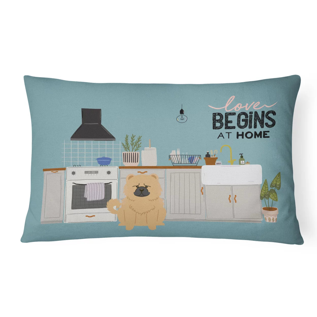 Carolines Treasures CK7848PW1216 Cream Chow Chow Kitchen Scene Canvas Fabric Decorative Pillow 12H x16W multicolor