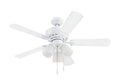 Prominence Home Miller Park 44 White Ceiling Fan with 5 Blades, 3 Arm Frosted Glass Light Kit, Pull Chains & Reverse Airflow