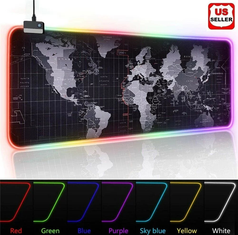 RGB Gaming Mouse Pad Large, Oversized LED Glowing Mice Pad Thick Extended Non-Slip Rubber Base Keyboard Mat Optimized for Gaming Sensors, Water-Resistant 9 Lighting Mode