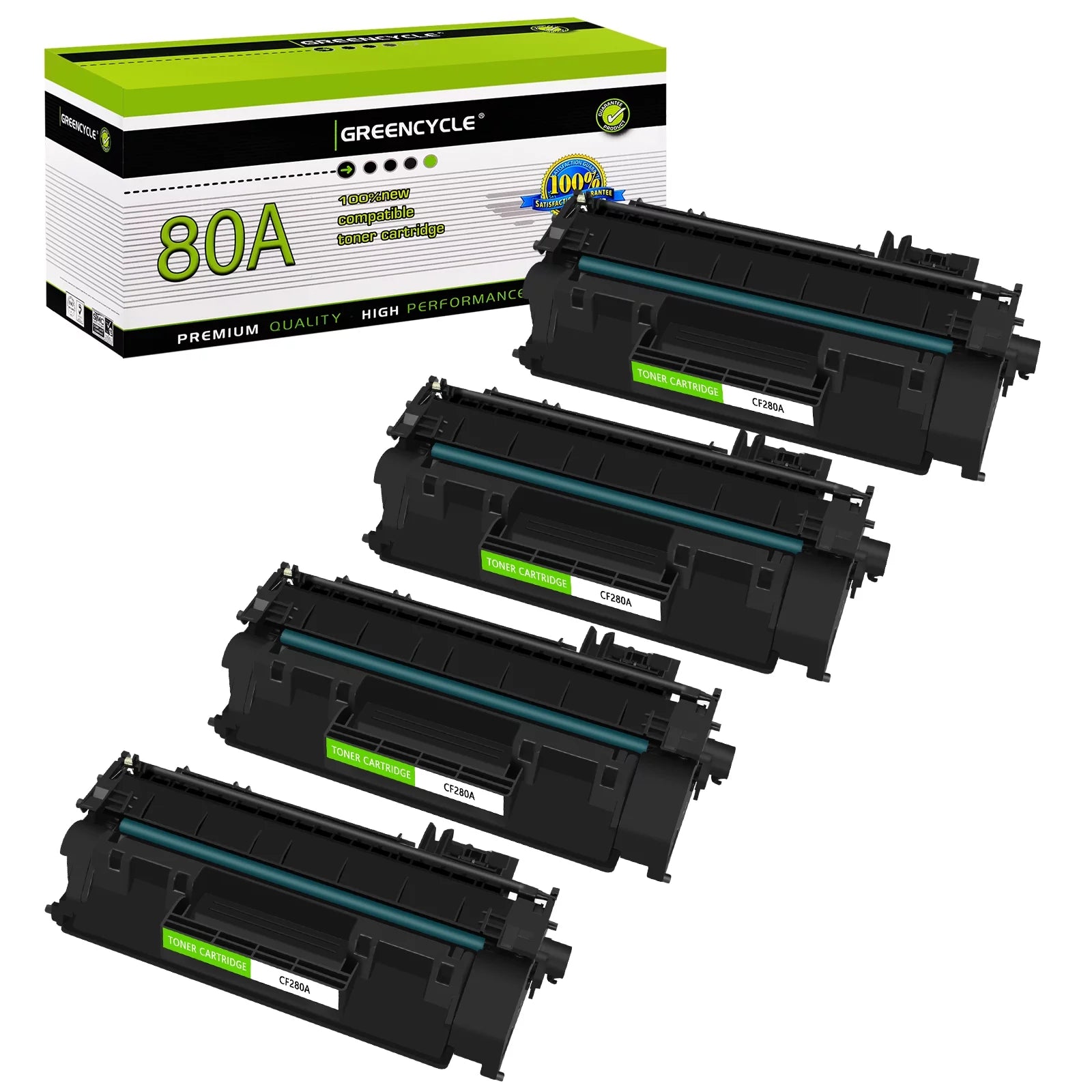GREENCYCLE 4 Pack Compatible CF280A Black Toner Cartridge Replacement for HP 80A Use with Laserjet Pro 400 M401A M401N MFP M425DN M425DW Printer