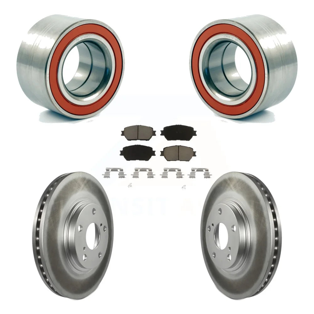 Transit Auto - Front Wheel Bearing With Coated Disc Brake Rotors And Ceramic Pads Kit For 2004 Toyota Camry 296mm Diameter Rotor Stepped Hat Design KBB-118339