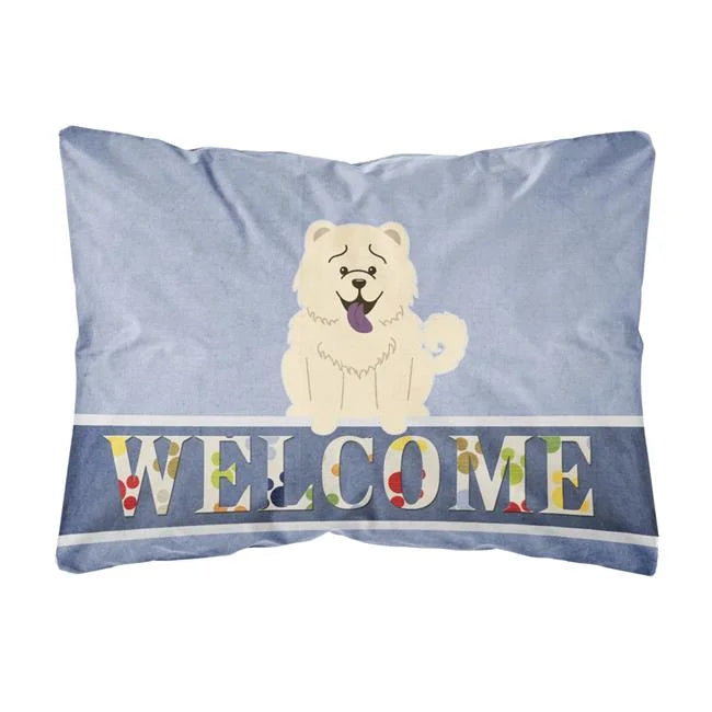 Carolines Treasures BB5721PW1216 Chow Chow White Welcome Canvas Fabric Decorative Pillow, 12H x16W, multicolor