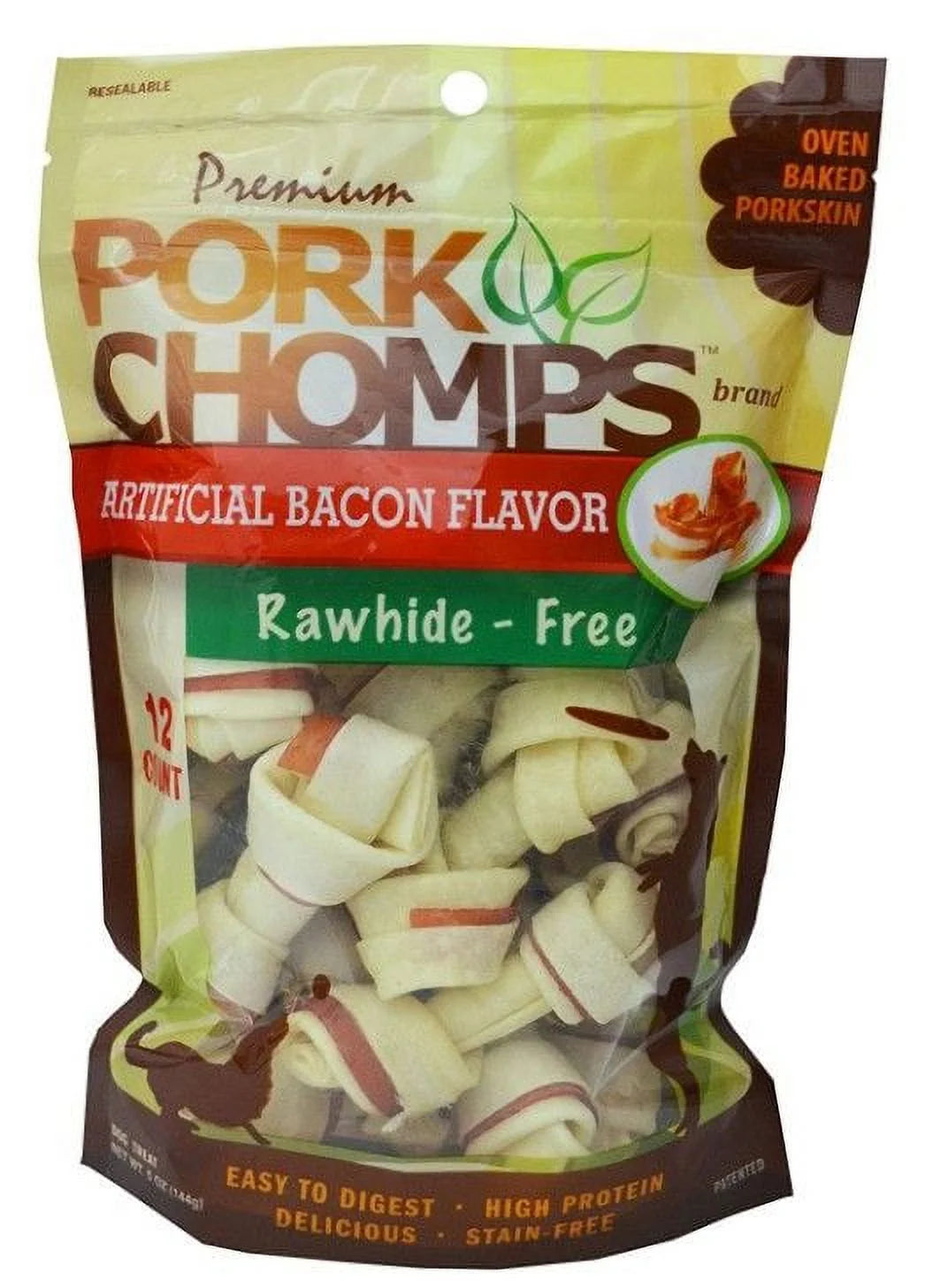 Pork Chomps Knotz Knotted Pork Chew - Bacon Flavor [Dog, Treats Packaged] Mini - 12 Count - (2-3 Chews)