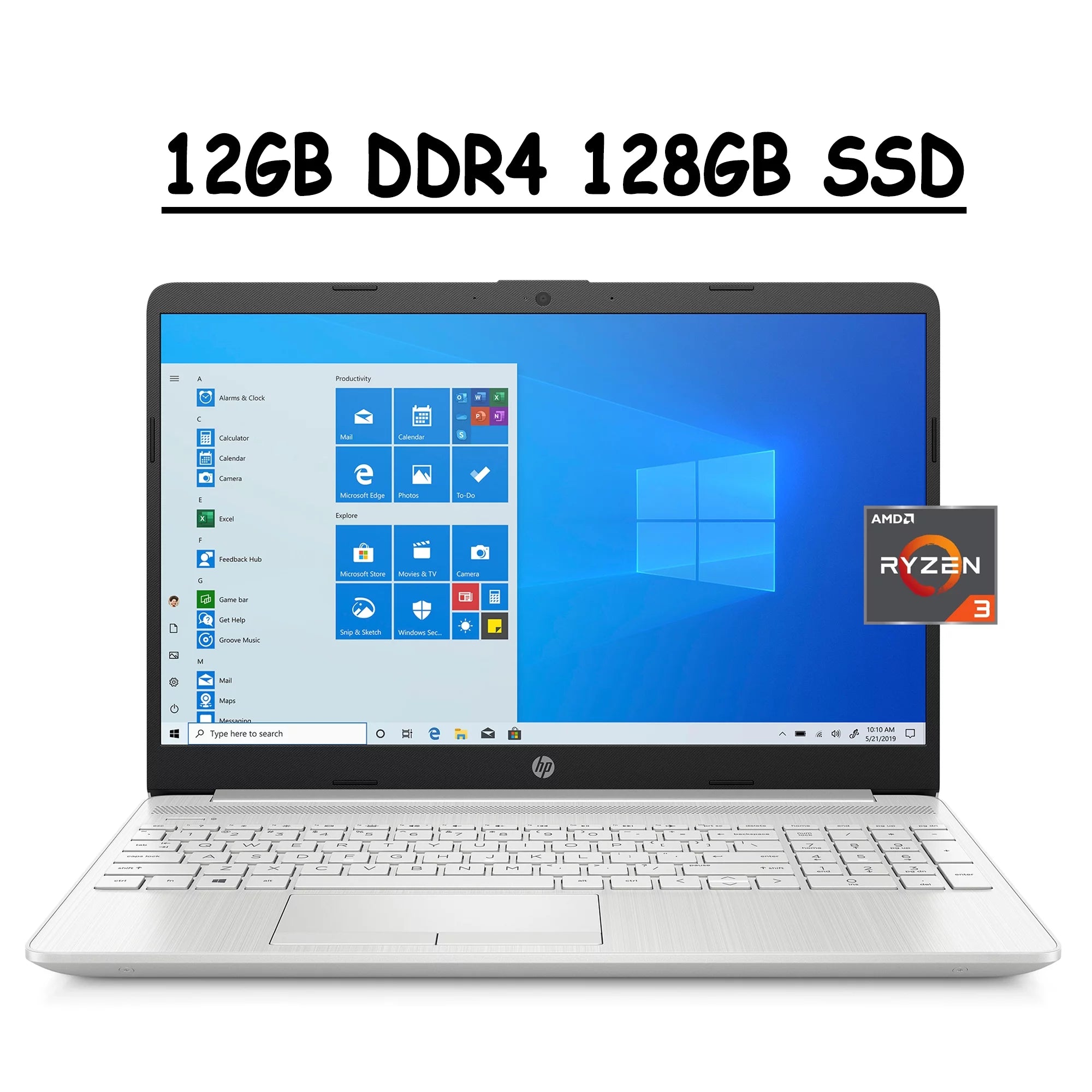 2021 Flagship HP 15 Laptop Computer I 15.6 HD Micro-edge Bezel Display I AMD Ryzen 3 3250U I 12GB DDR4 128GB SSD I WIFI Bluetooth USB-C HDMI Webcam Win 10
