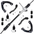 Detroit Axle - Front 9pc Rack & Pinion Kit for 1996-2000 Honda Civic, Manual Steering Rack and Pinion Upper Control Arms Lower Ball Joints Sway Bars Outer Tie Rods 1997 1998 1999 Replacement