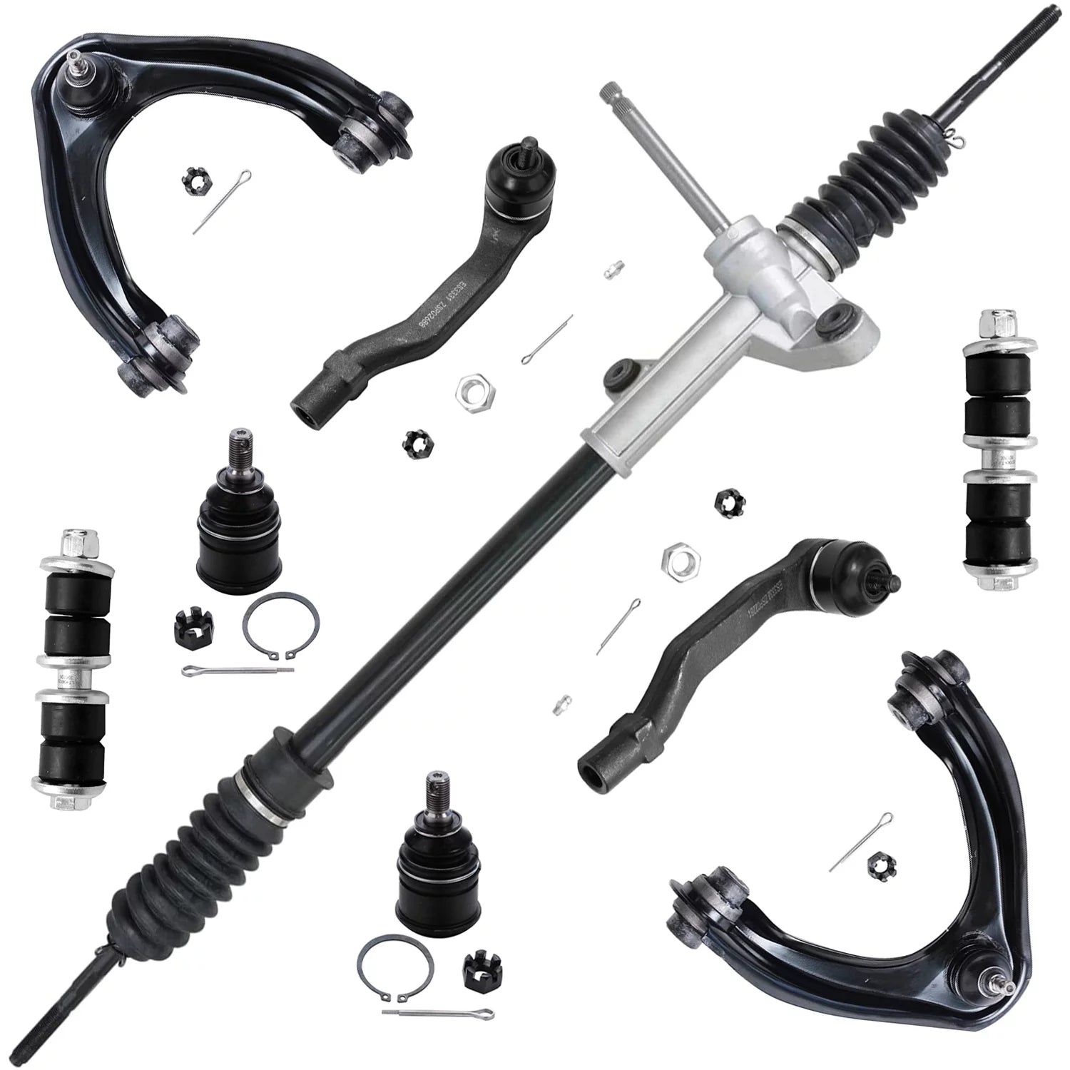 Detroit Axle - Front 9pc Rack & Pinion Kit for 1996-2000 Honda Civic, Manual Steering Rack and Pinion Upper Control Arms Lower Ball Joints Sway Bars Outer Tie Rods 1997 1998 1999 Replacement