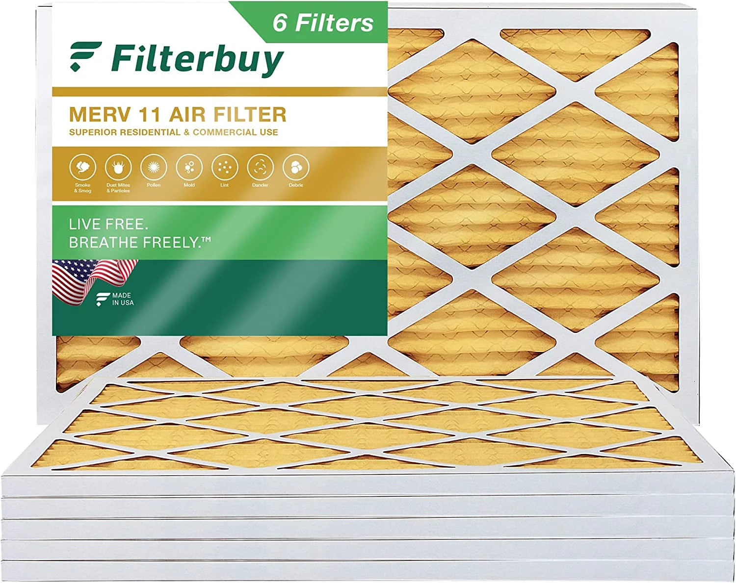 Filterbuy 16x24x1 MERV 11 Pleated HVAC AC Furnace Air Filters (6-Pack)