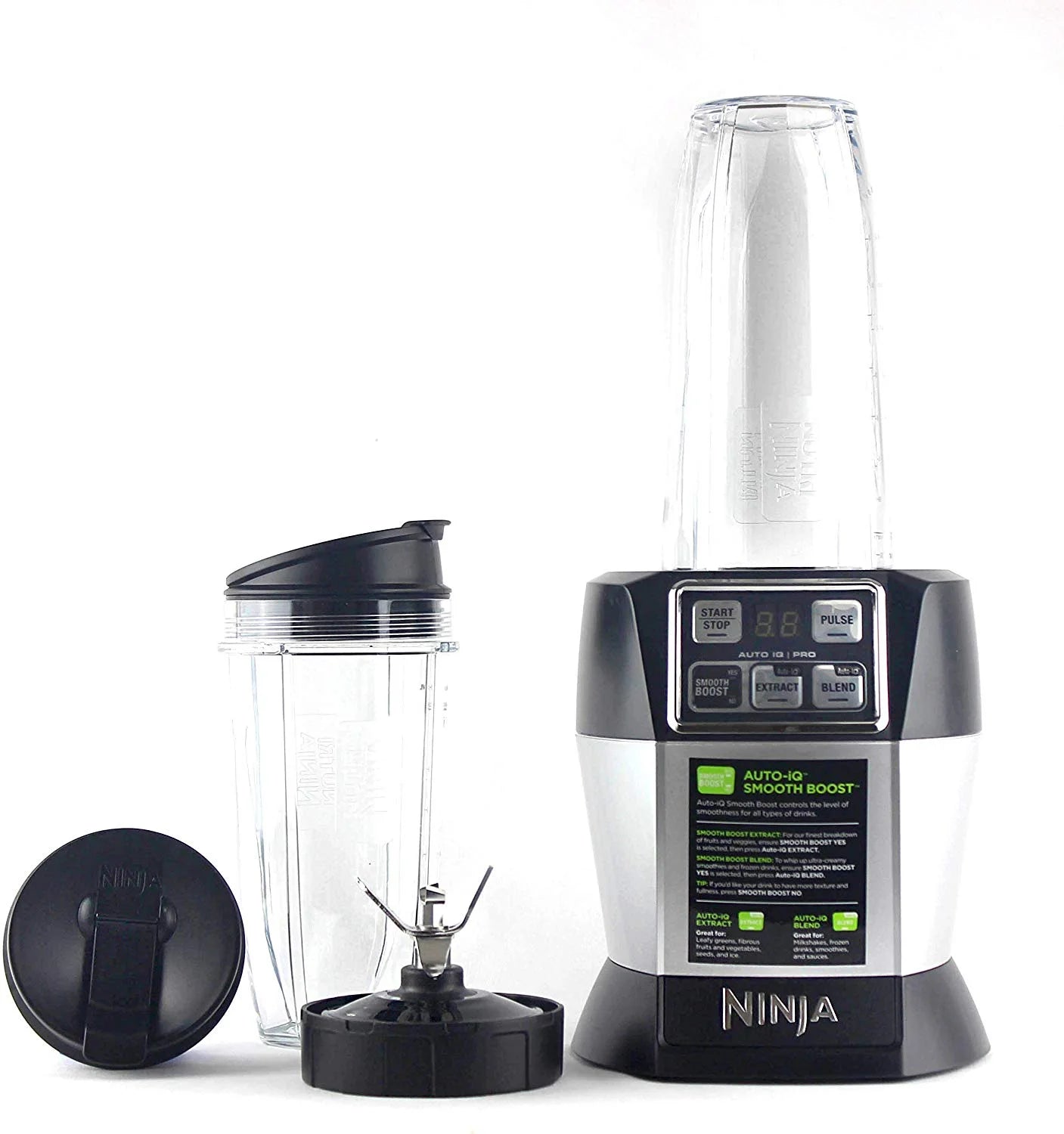 Restored Nutri Ninja BL487T Personal Blender AutoIQ Pro 1100Watt (1) 24oz and (1) 32oz Tritan Ninja Cup With Sip & Seal Lids (Refurbished)