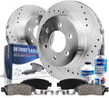 Detroit Axle - Front Brake Kit for 2005-2008 Ford F-150 Lincoln Mark LT Drilled Slotted Disc Brake Rotors 2006 2007 2008 Replacement Ceramic Brakes Pads