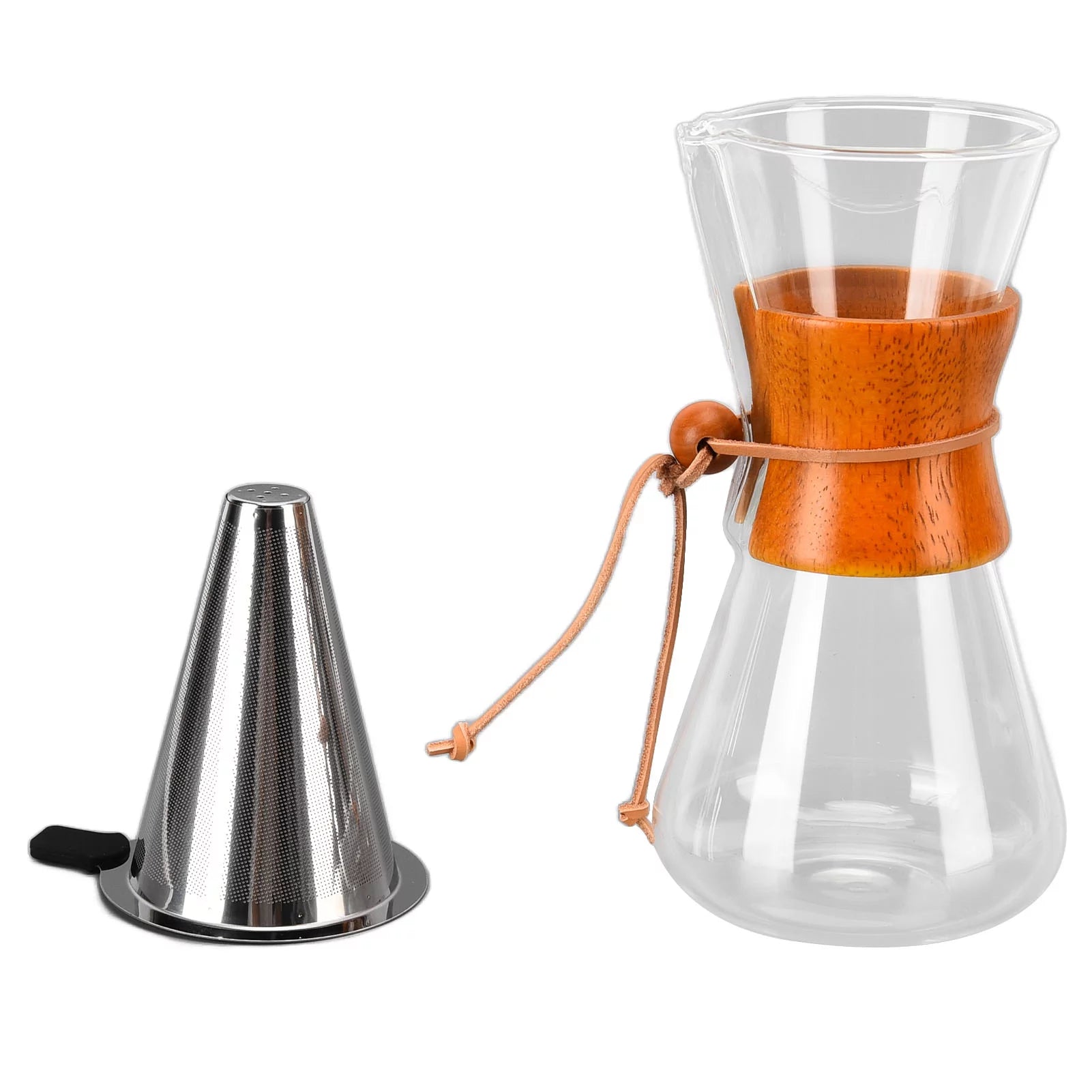 Bestcool Pour Coffee Maker 550ml Pour Over Coffee Dripper Bamboo Classic Heat Resistant Glass Coffee Maker for Home Office Coffee Shop